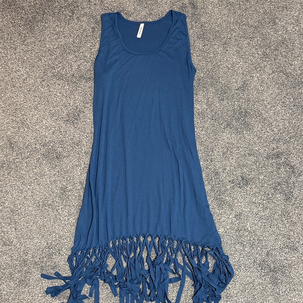 Blue Sleeveless Fringe Maxi Dress